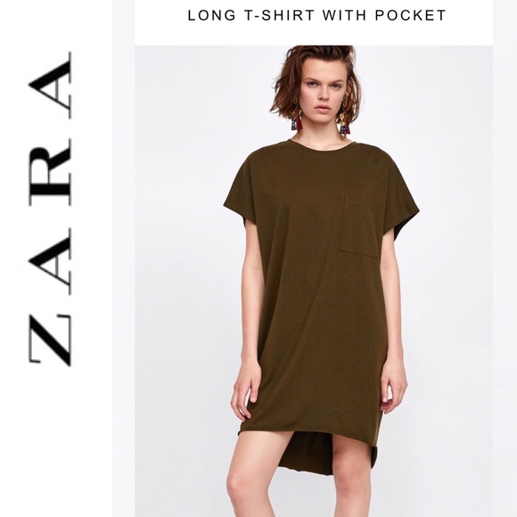 Zara Dresses & Skirts - NWT! Zara Long Olive T-Shirt with Pocket szM